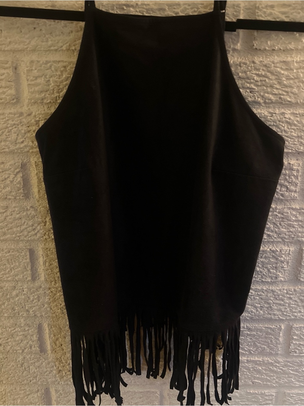 Express Black Suede Top with Fringe